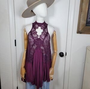 Free People Oversized Tank Dress Purple Sleeveless Mini Relaxed Fit Size XS